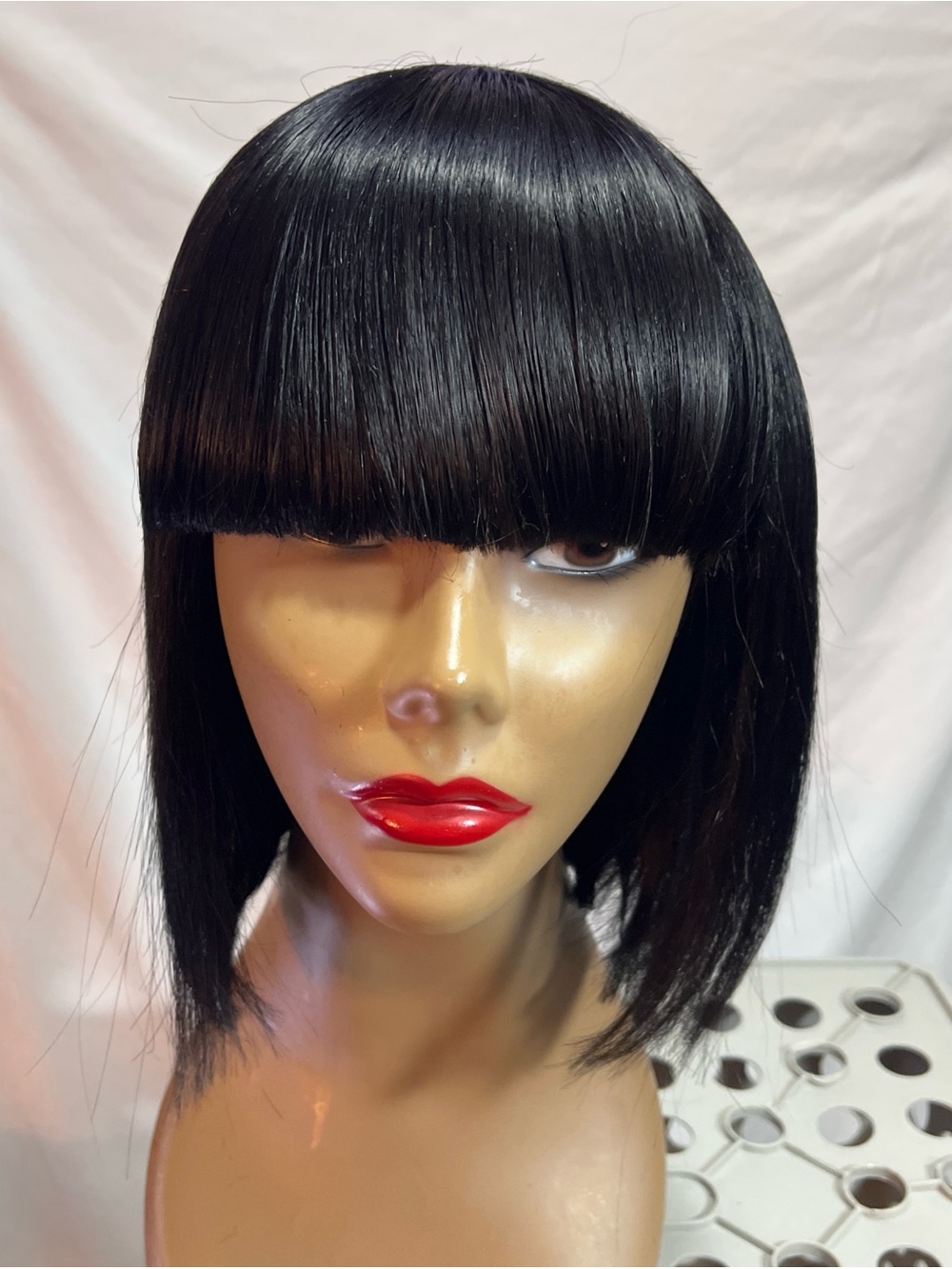 Black Straight Bob Wig with Blunt Bangs - Unbranded